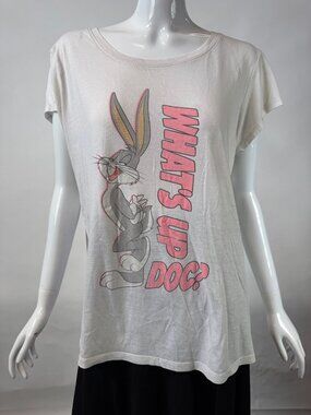 Looney Tunes Womens Bugs Bunny "Whats Up Doc?" Graphic T-Shirt White 3XL Casual